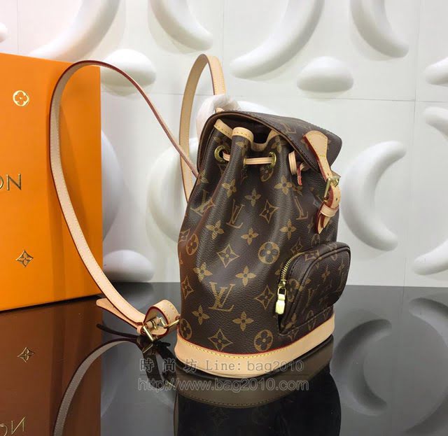 LV雙肩包包 M51137 路易威登Monogram 帆布雙肩包 LV老花配黃皮拉繩迷你背包 LV後背包 LV情侶款背包  ydh3090